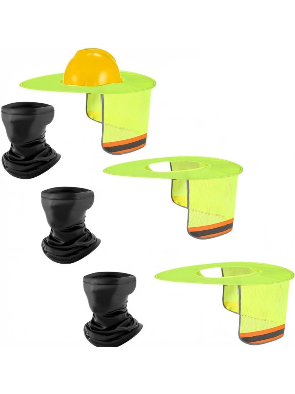 3 Hard Hat Sun Shades with Reflective Strips & Cooling Neck Gaiter - High